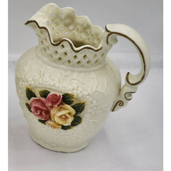 Jade Porcelain Rose Floral Pitcher Set Victorian Elegance Shabby Chic Decorative - Picture 11 of 13